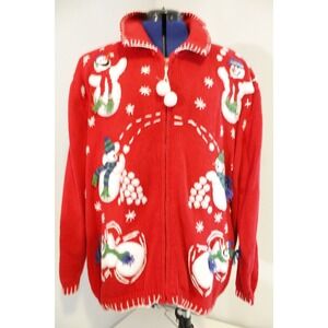 heirloom collectibles sweater christmas xl vintage ugly grandma snowman zip long